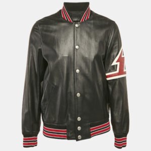 Givenchy Black Applique Leather Bomber Jacket L