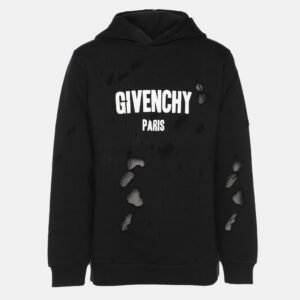 givenchy black cotton knit ripped hoodie m