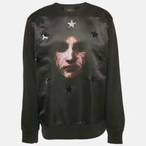 Givenchy Black Madonna Star Print Satin and Cotton Knit Sweatshirt M