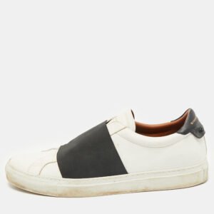 Givenchy White/Black Leather and Stretch Band Slip On Sneakers Size 45