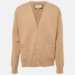 Gucci Camel Brown Cashmere Knit Button Front Cardigan M
