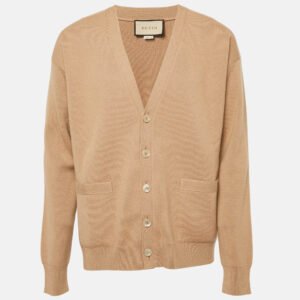 Gucci Camel Brown Cashmere Knit Button Front Cardigan M