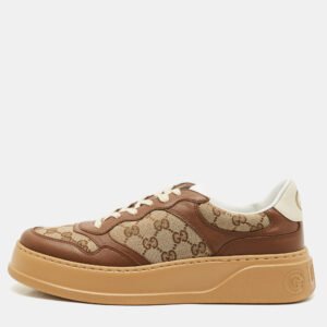 Gucci Beige/Brown GG Canvas and Leather Chunky B Sneakers Size 44.5