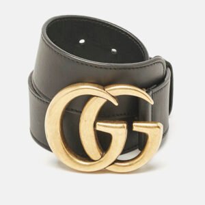 Gucci Black Leather GG Marmont Buckle Belt 90 CM