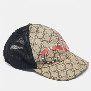 Gucci Beige Kingsnake Print Caoted Canvas and Mesh Baseball Cap