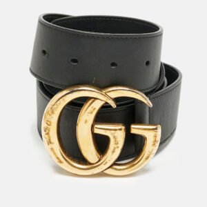 Gucci Black Leather Double G Buckle Belt 85CM