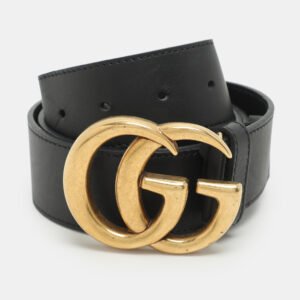 gucci black leather double gg buckle belt 90cm