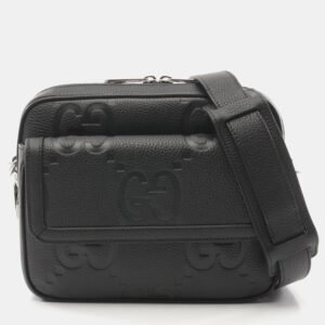 Gucci Black Leather Jumbo GG Small Crossbody Bag