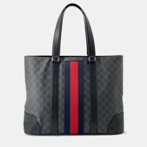 Gucci Black PVC Leather GG Supreme Cherie Line Tote Bag