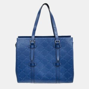 Gucci Blue GG Embossed Tote Leather Tote Bag