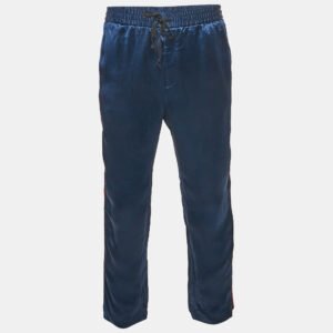 Gucci Blue Satin Web Tape Trimmed Joggers XL