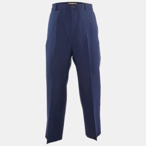 gucci navy blue polyester sttraight leg pants l