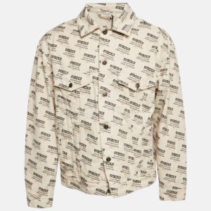 Gucci Off-White Stamp Print Cotton Button Front Jacket S