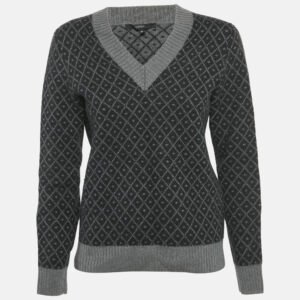 Gucci Black/Grey Diamante Wool Knit V-Neck Sweater M