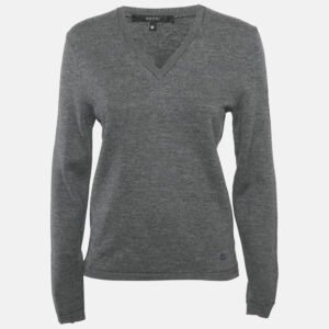 Gucci Grey Wool V-Neck Long Sleeve Sweater M