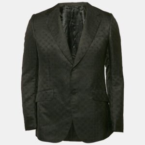 Gucci Black Horse-bit Jacquard Single Breasted Blazer M