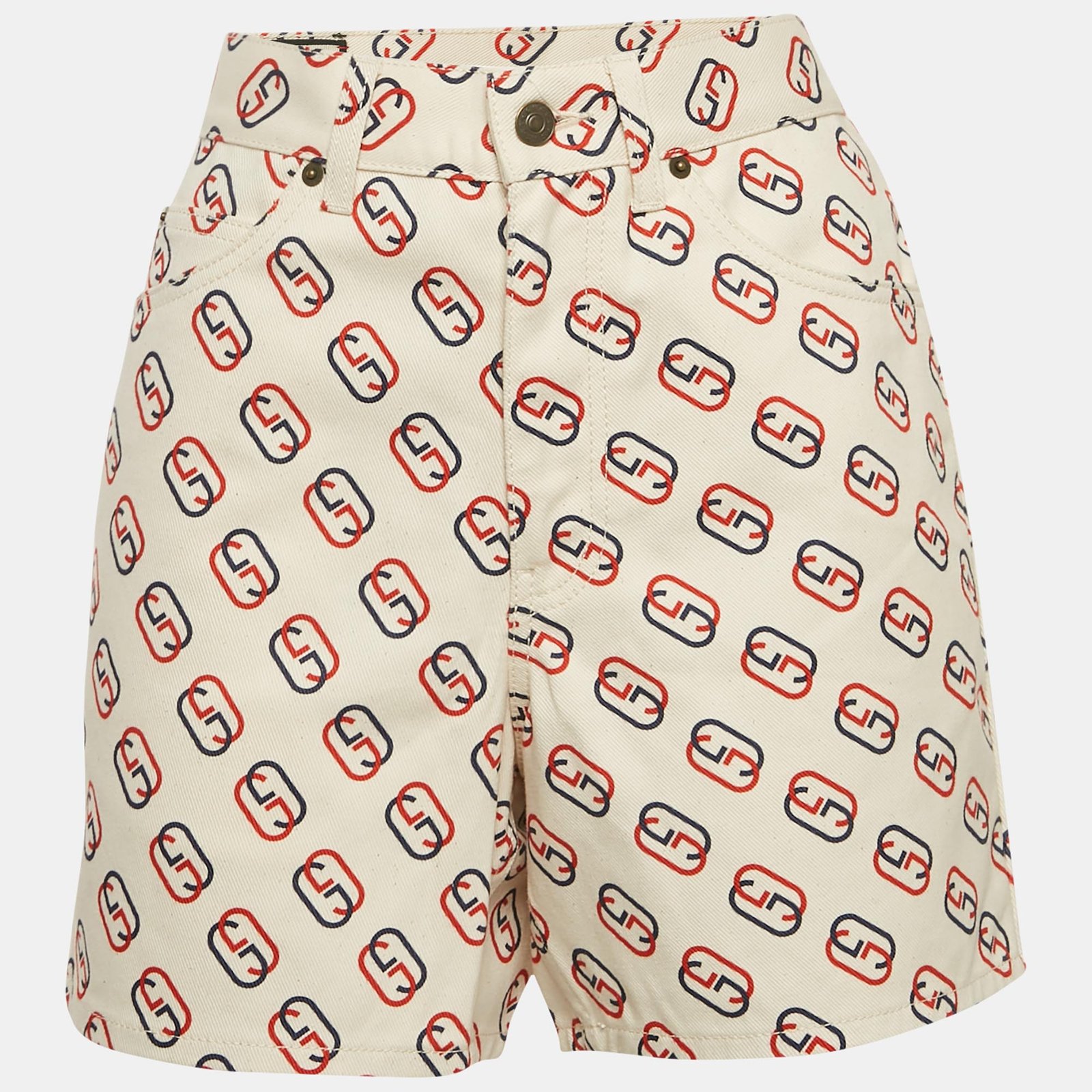 Gucci Off-White GG Print Denim Shorts S
