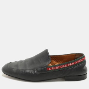 Gucci Black Leather L'Aveugle Par Amour Penny Loafers Size 42.5