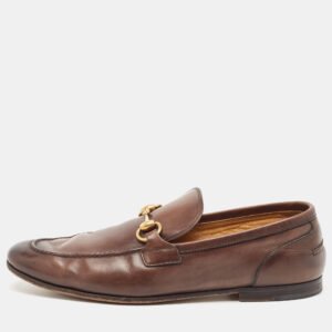 Gucci Brown Leather Jordaan Loafers Size 41