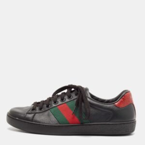 Gucci Black Leather and Python Embossed Leather Ace Low Top Sneakers Size 38.5