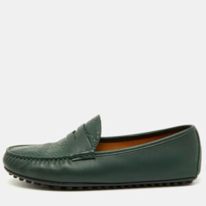 Gucci Dark Green Guccissima Leather Slip On Loafers Size 42.5