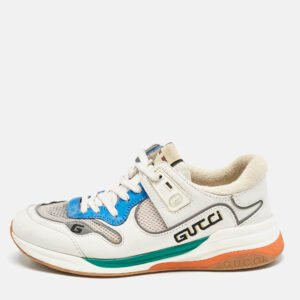 Gucci White/Blue Leather and Mesh Ultrapace Sneakers Size 41.5