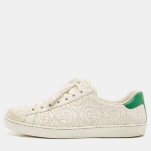 Gucci White Leather Ace G Rhombus Low Top Sneakers Size 42