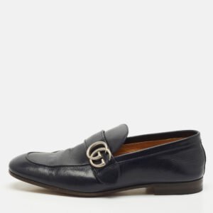 Gucci Navy Blue Leather Gucci Donnie Double G Loafers Size 40