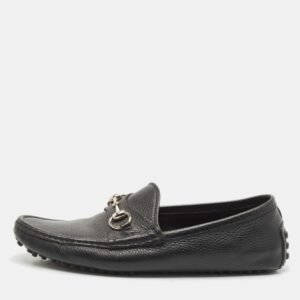 Gucci Black Leather Horsebit Slip On Loafers Size 41