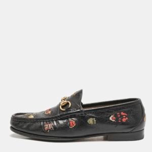 Gucci Black Embroidered Leather 1953 Horsebit Loafers Size 40.5