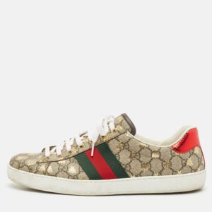 Gucci Beige/Brown GG Supreme Canvas Bee Ace Sneakers Size 45.5
