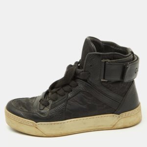 Gucci Black Leather and Nylon GG Guccissima High Top Sneakers Size 41