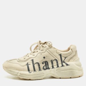 Gucci Cream Leather Rhyton Lace Up Sneakers Size 42