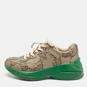 gucci beige canvas rhyton low top sneakers size 39.5