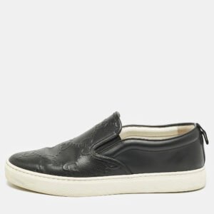 Gucci Black GG Embossed Leather Slip On Sneakers Size 42.5