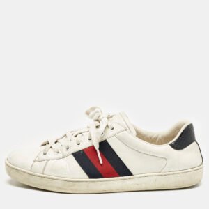 Gucci White/Blue Leather and Snakeskin Leather Ace Low Top Sneakers Size 42