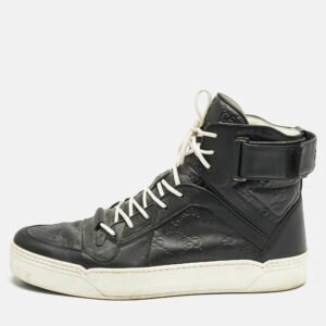 Gucci Black Guccissima Leather BasketBall High Top Sneakers Size 44.5