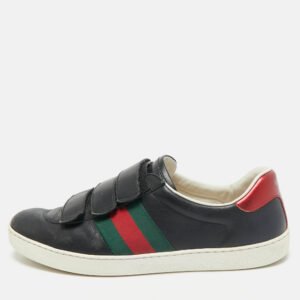 Gucci Black Leather Web Low Top Velcro Sneakers Size 43