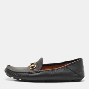 Gucci Black Leather Horsebit Foldable Loafers Size 44.5