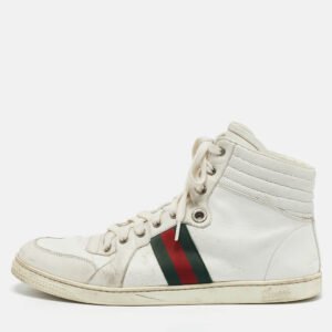 Gucci White Leather Web Detail High Top Sneakers Size 45