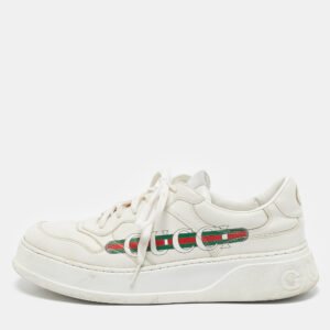 Gucci White Leather Chunky B Lace Up Sneakers Size 43.5