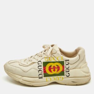 Gucci Cream Leather Rhyton GG Logo Platform Sneakers Size 44.5