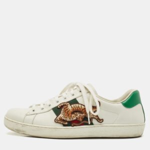 Gucci White Leather Ace Lace Up Sneakers Size 41.5