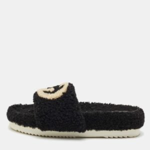 Gucci Black Shearling GG Flat Slides Size 42