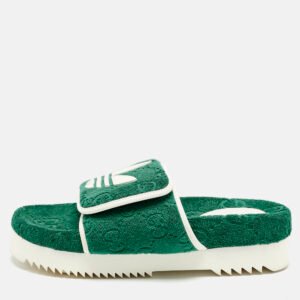Gucci Green GG Fabric Flat Slide Sandals Size 42