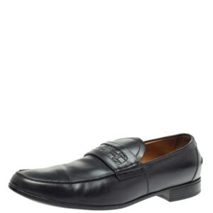 Gucci Black Leather Horsebit Embossed Slip On Loafers Size 43.5