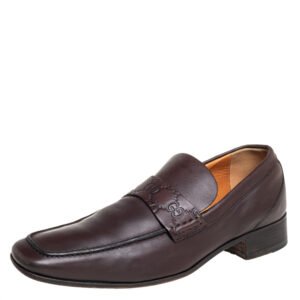 Gucci Brown Leather Slip On Loafers Size 41