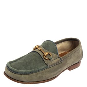 Gucci Blue/Grey Suede Horsebit  Slip on Loafers Size 42