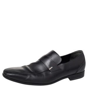 Gucci Black Leather Slip On Loafers Size 45