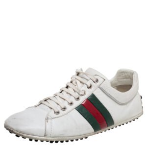 Gucci White Leather Web Lace Up Sneakers Size 42